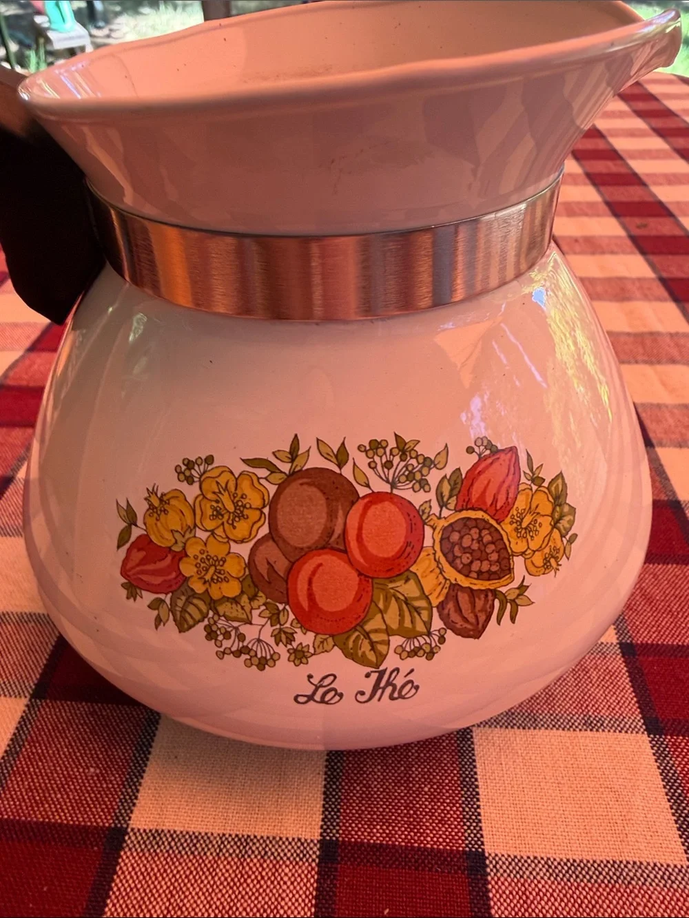 Floral Enamel Coffee Kettle with Black Handle